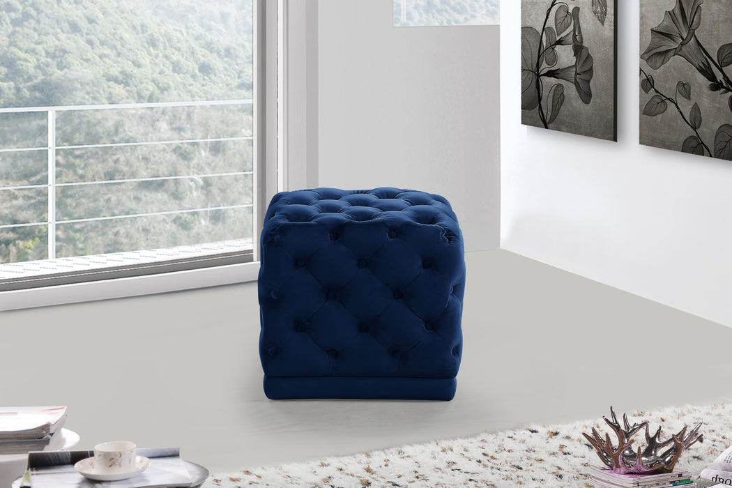 Stella Navy Velvet Ottoman/Stool