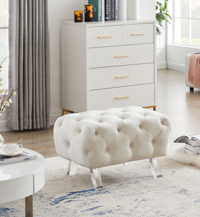 Crescent Cream Velvet Ottoman