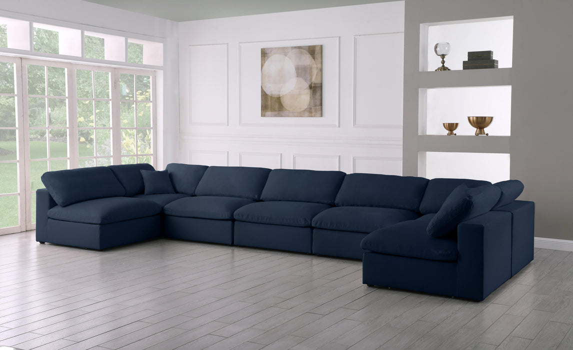 Serene Navy Linen Fabric Deluxe Cloud Modular Sectional