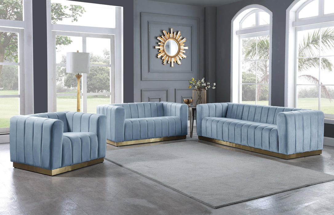 Marlon Sky Blue Velvet Loveseat