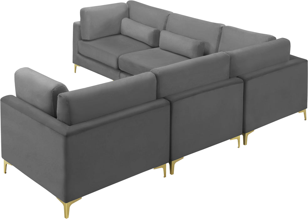 Julia Grey Velvet Modular Sectional (5 Boxes)