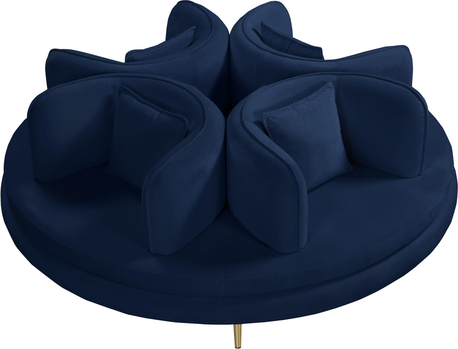 Circlet Navy Velvet Round Sofa Settee