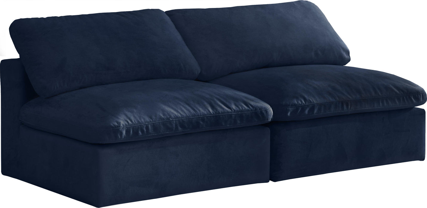 Cozy Navy Velvet Cloud Modular Armless Sofa