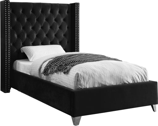 Aiden Black Velvet Twin Bed image