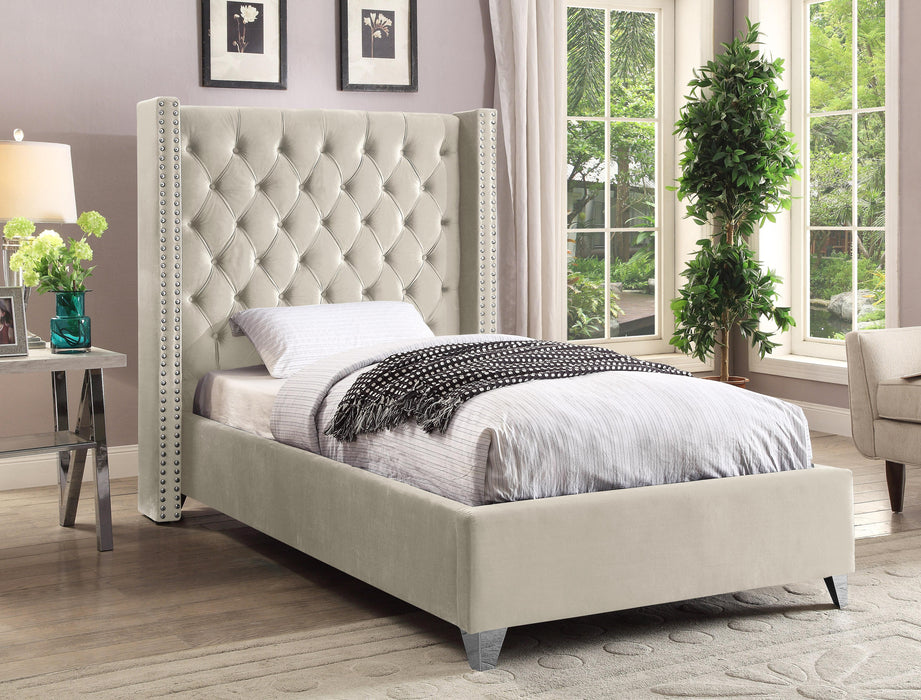 Aiden Cream Velvet Twin Bed