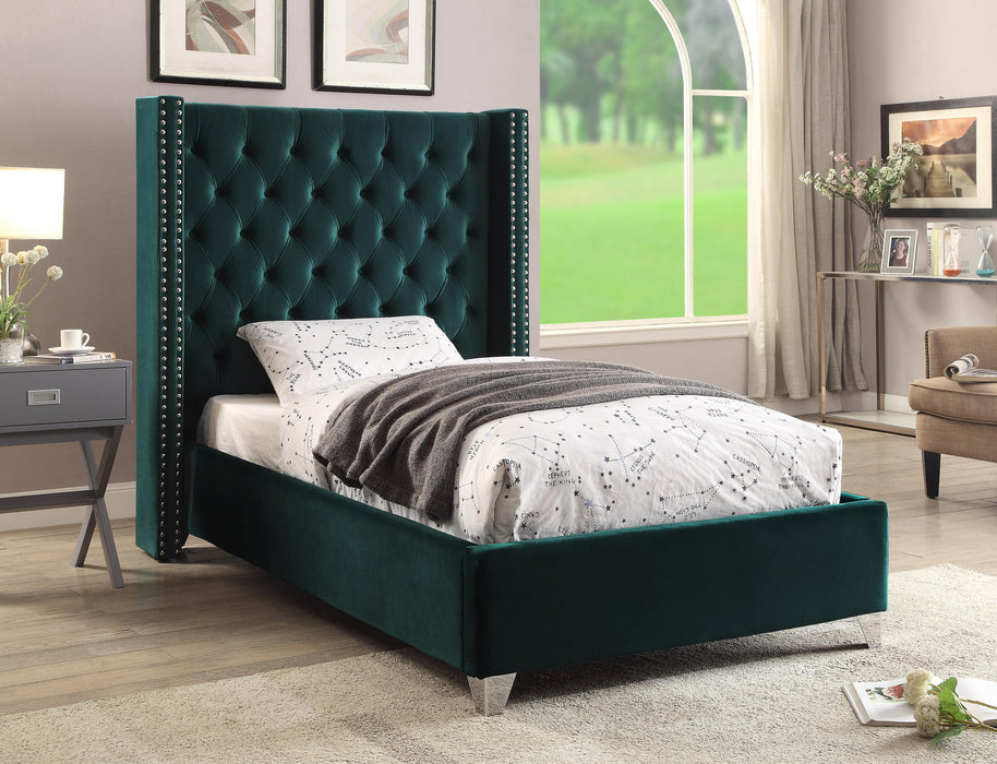 Aiden Green Velvet Twin Bed