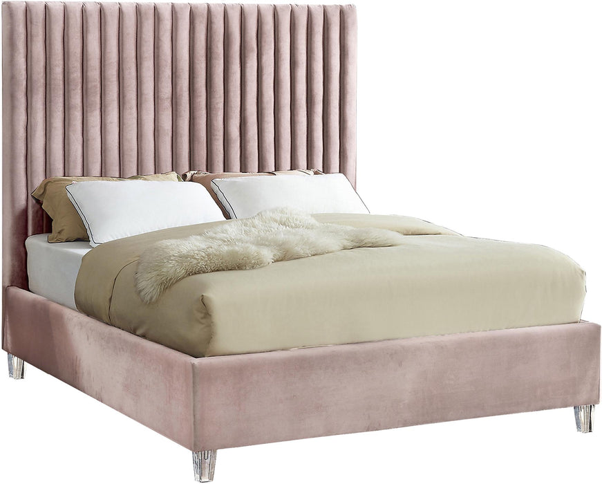 Candace Pink Velvet Queen Bed image