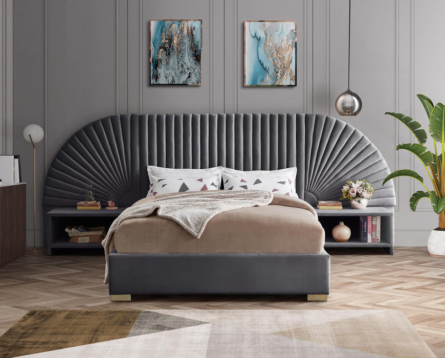 Cleo Grey Velvet King Bed (3 Boxes)