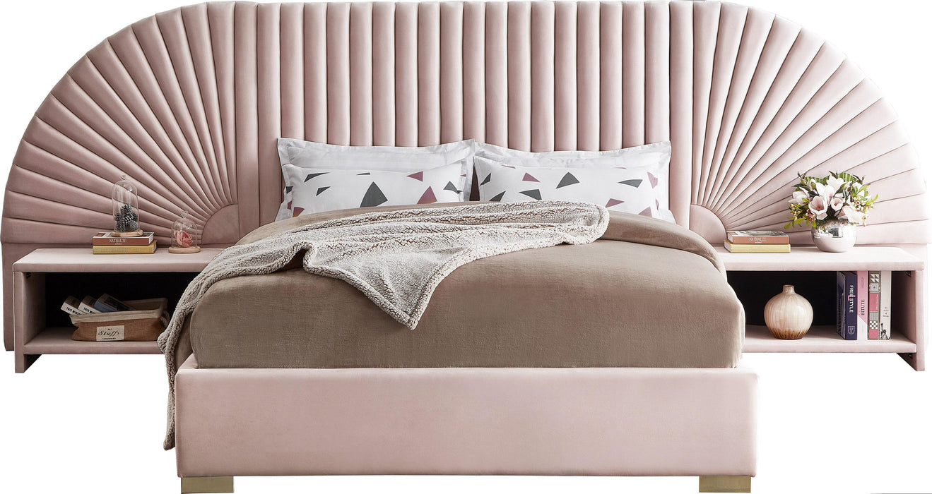 Cleo Pink Velvet King Bed (3 Boxes)