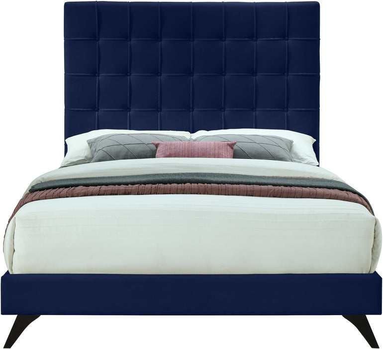 Elly Navy Velvet Queen Bed