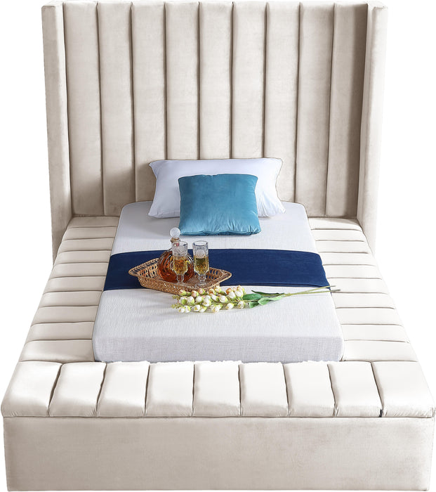 Kiki Cream Velvet Twin Bed (3 Boxes)