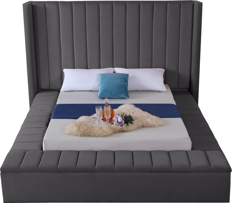 Kiki Grey Velvet Full Bed (3 Boxes)