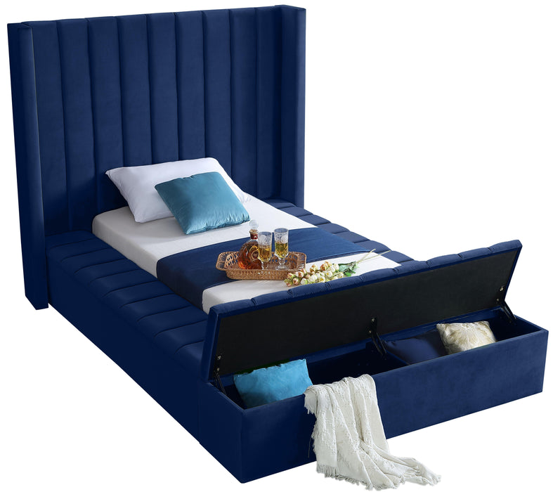 Kiki Navy Velvet Twin Bed (3 Boxes)