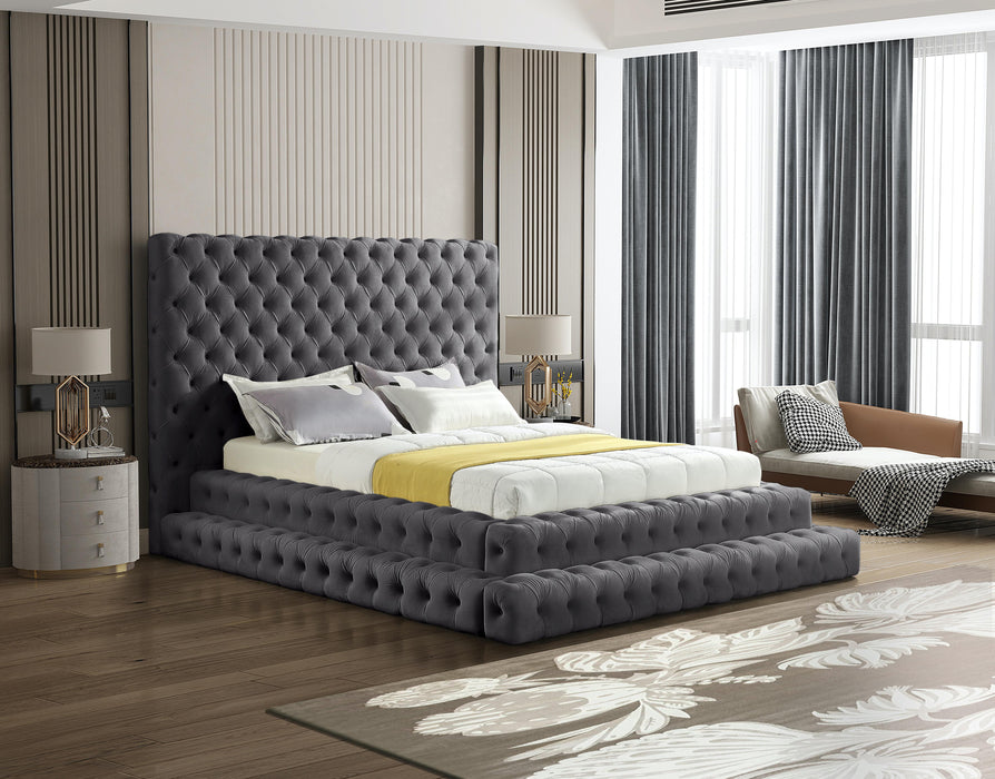 Revel Grey Velvet Queen Bed (3 Boxes)